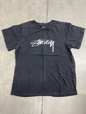 Stüssy Black Script Logo T-Shirt Mens Medium Streetwear Skate Tee Short Sleeve M